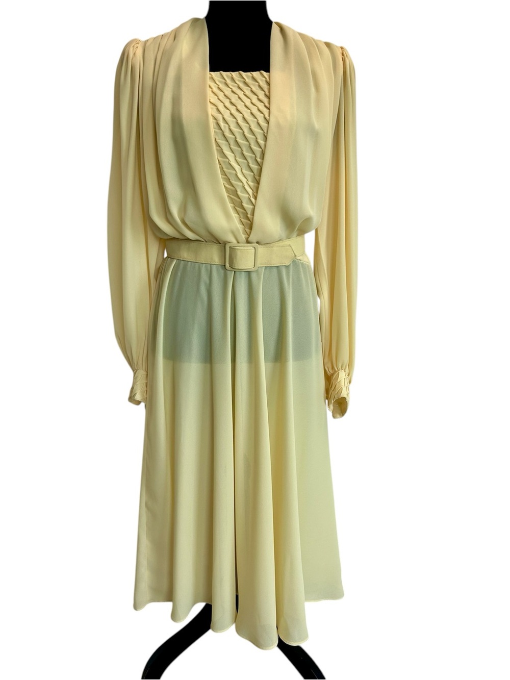 Elegant Cream Long-Sleeve Belted Dress